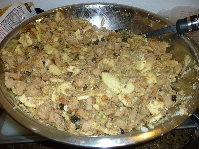 stuffing, mixed, ready for the oven